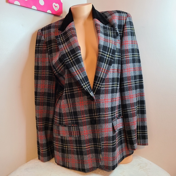 VTG Pendleton Plaid Wool & Velvet Blazer Jacket Women's Size 14 - Picture 1 of 7